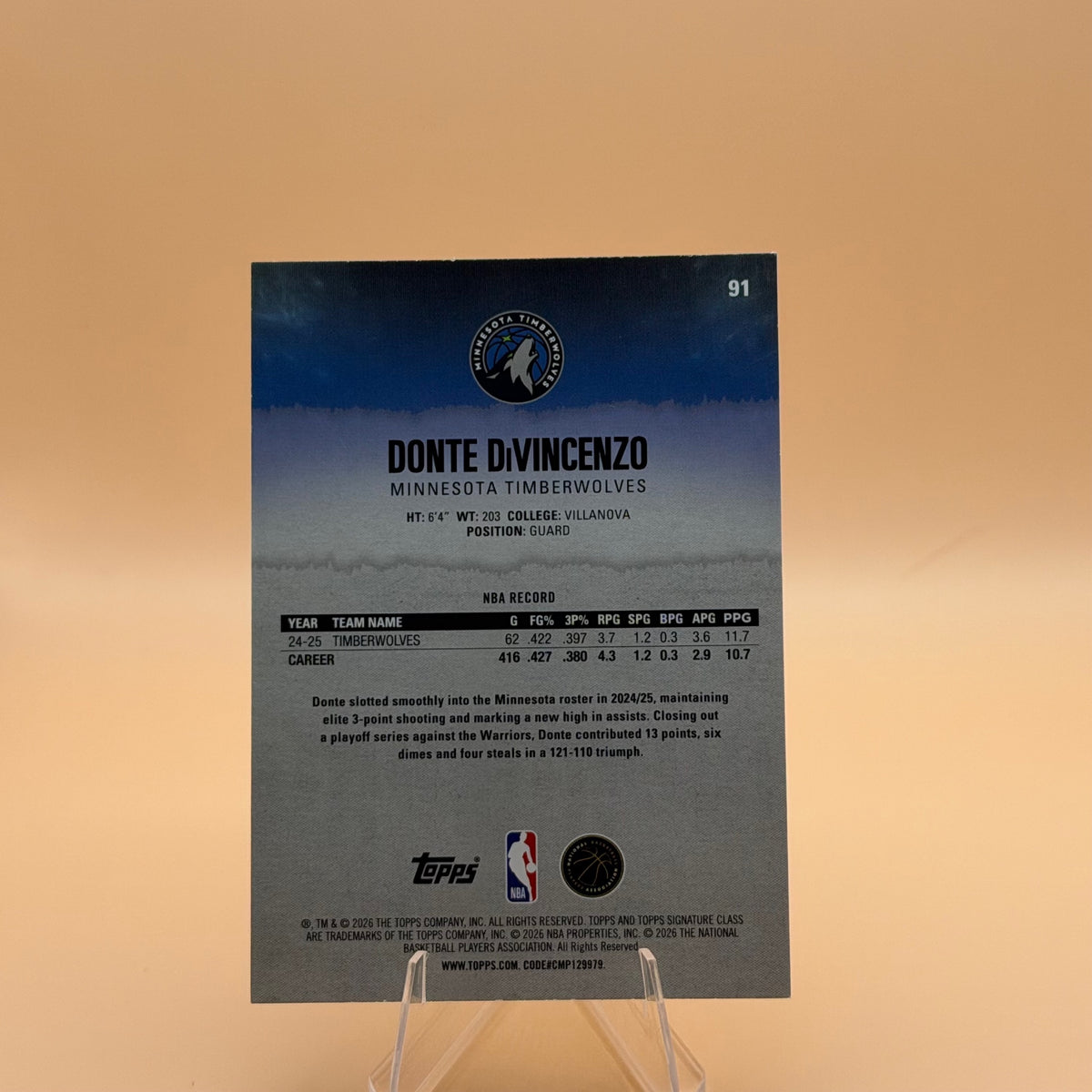 Topps Donte DiVincenzo #91 2025-26 Topps Signature Class Near Mint or Better
