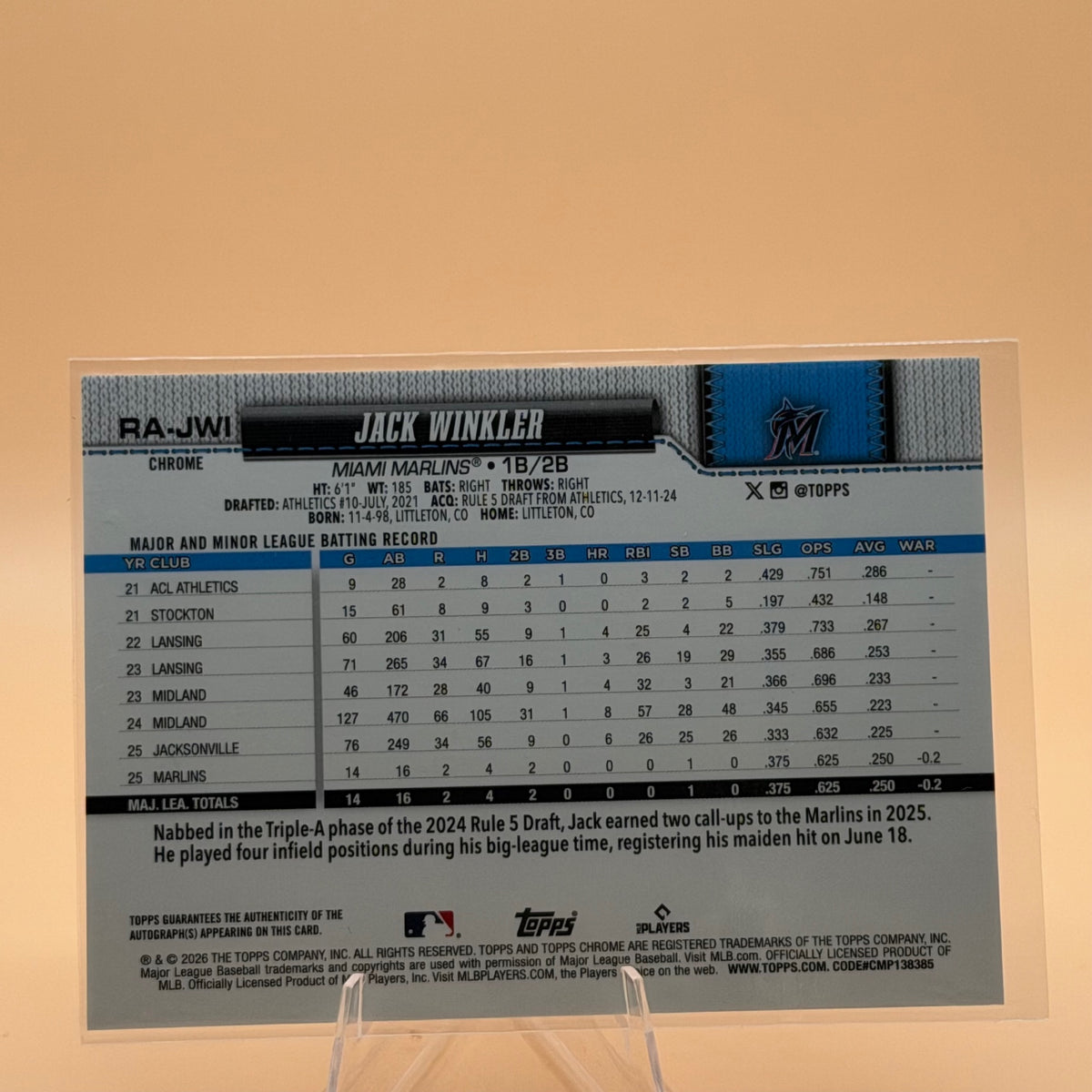 Topps Jack Winkler #RA-JWI 2026 Topps Chrome Baseball Auto